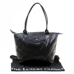Pre Owned Longchamp Black Coated Fabric and Leather Le Pliage Tote
