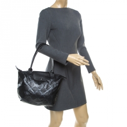 Pre Owned Longchamp Black Coated Fabric and Leather Le Pliage Tote