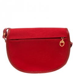 Longchamp Red Canvas and Leather Quadri Crossbody Bag