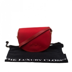 Longchamp Red Canvas and Leather Quadri Crossbody Bag
