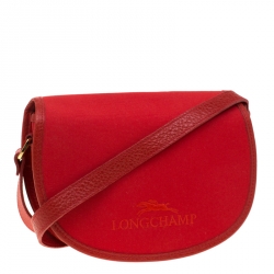 Longchamp Red Canvas and Leather Quadri Crossbody Bag