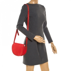 Longchamp Red Canvas and Leather Quadri Crossbody Bag