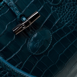 Pre Owned Longchamp Green Croc Embossed Leather Roseau Tote