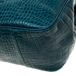 Pre Owned Longchamp Green Croc Embossed Leather Roseau Tote