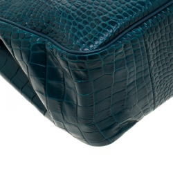 Pre Owned Longchamp Green Croc Embossed Leather Roseau Tote