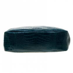 Pre Owned Longchamp Green Croc Embossed Leather Roseau Tote