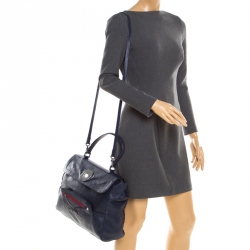 Pre Owned Longchamp Blue Leather Gatsby Tote