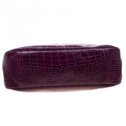 Pre Owned Longchamp Purple Croc Embossed Leather Roseau Tote