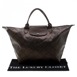 Pre Owned Longchamp Bronze Coated Fabric and Leather Le Pliage Tote