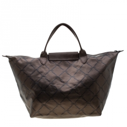 Pre Owned Longchamp Bronze Coated Fabric and Leather Le Pliage Tote