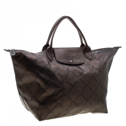 Pre Owned Longchamp Bronze Coated Fabric and Leather Le Pliage Tote