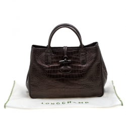 Pre Owned Longchamp Metallic Brown Croc Embossed Leather Roseau Tote