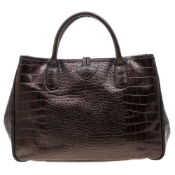 Pre Owned Longchamp Metallic Brown Croc Embossed Leather Roseau Tote