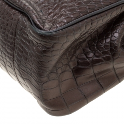 Pre Owned Longchamp Metallic Brown Croc Embossed Leather Roseau Tote