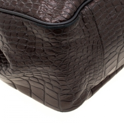 Pre Owned Longchamp Metallic Brown Croc Embossed Leather Roseau Tote