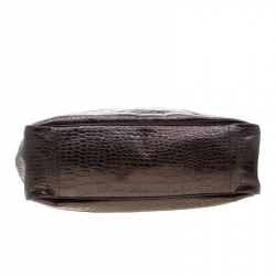 Pre Owned Longchamp Metallic Brown Croc Embossed Leather Roseau Tote