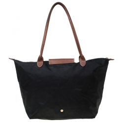 Pre Owned Longchamp Black Nylon and Leather Medium Le Pliage Tote
