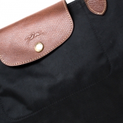 Pre Owned Longchamp Black Nylon and Leather Medium Le Pliage Tote