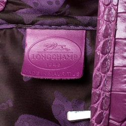 Longchamp Purple Croc Embossed Leather Roseau Tote