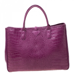 Longchamp Purple Croc Embossed Leather Roseau Tote