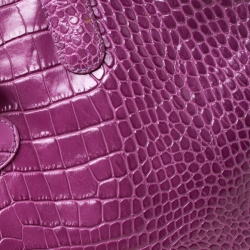 Longchamp Purple Croc Embossed Leather Roseau Tote