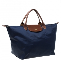 Pre Owned Longchamp Blue Nylon and Leather Medium Tote