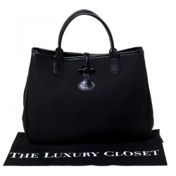 Pre Owned Longchamp Black Nylon and Leather Roseau Tote