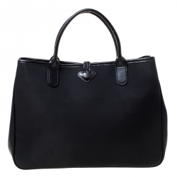 Pre Owned Longchamp Black Nylon and Leather Roseau Tote