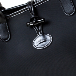 Pre Owned Longchamp Black Nylon and Leather Roseau Tote
