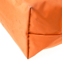 Pre Owned Longchamp Orange Nylon and Leather Medium Le Pliage Tote