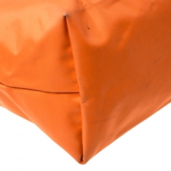 Pre Owned Longchamp Orange Nylon and Leather Medium Le Pliage Tote