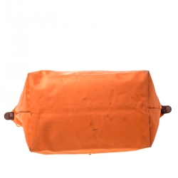 Pre Owned Longchamp Orange Nylon and Leather Medium Le Pliage Tote