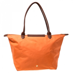 Pre Owned Longchamp Orange Nylon and Leather Medium Le Pliage Tote