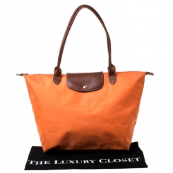 Pre Owned Longchamp Orange Nylon and Leather Medium Le Pliage Tote