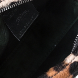 Longchamp Beige/Black Leopard Print and Leather Round Crossbody Bag
