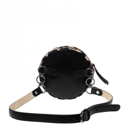 Longchamp Beige/Black Leopard Print and Leather Round Crossbody Bag
