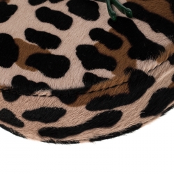 Longchamp Beige/Black Leopard Print and Leather Round Crossbody Bag