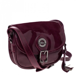 Pre Owned Longchamp Purple Patent Leather Flap Crossbody Bag