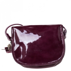 Pre Owned Longchamp Purple Patent Leather Flap Crossbody Bag