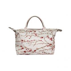 Pre Owned Longchamp White Nylon Floral Print Canvas Tote Bag