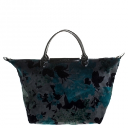 Pre Owned Longchamp Multicolor Floral Print Velvet Le Pliage Tote