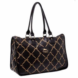 Longchamp Brown Printed Leather Satchel