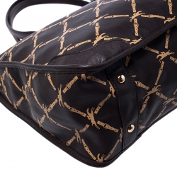 Longchamp Brown Printed Leather Satchel