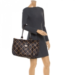 Longchamp Brown Printed Leather Satchel