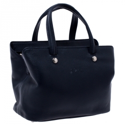 Pre Owned Longchamp Navy Blue Leather Tote
