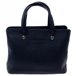 Pre Owned Longchamp Navy Blue Leather Tote