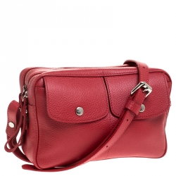 Pre Owned Longchamp Red Leather Le Foulonne Camera Crossbody Bag