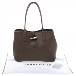 Pre Owned Longchamp Light Brown Leather Roseau Tote