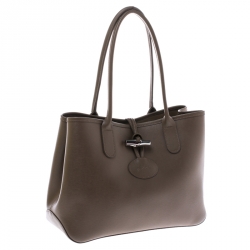 Pre Owned Longchamp Light Brown Leather Roseau Tote