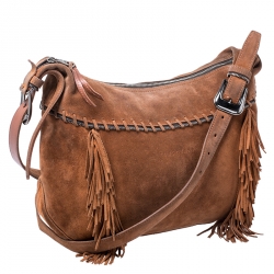 Longchamp Brown Suede Fringed Zipper Trim Hobo Bag